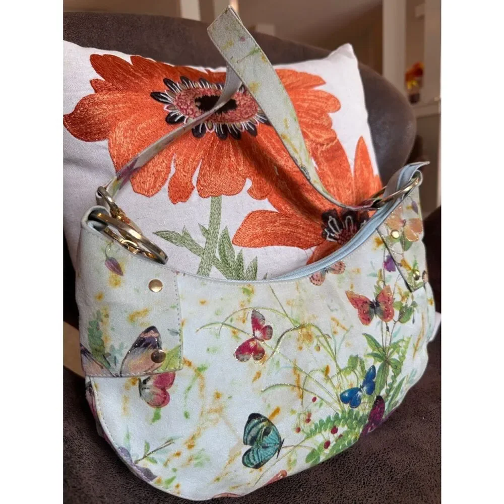 STUART WEITZMAN BAG BUTTERFLY Y2K VINTAGE CRESCENT LEATHER SPAIN FLOWER BOTANY